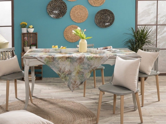 Τραπεζομάντηλο Arousa Beige-Green Teoran 135X135cm Πολυέστερ