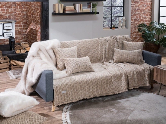 Ριχτάρι Brooklin 14 Beige Teoran Τριθέσιο Ακρυλικό,Βαμβάκι, Polyester