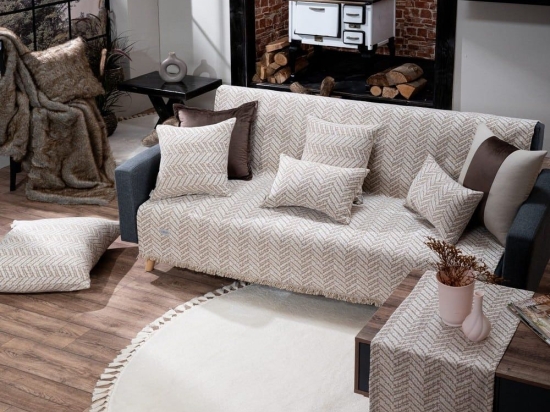Ριχτάρι Niagara 02 Beige Teoran Τριθέσιο Ακρυλικό,Βαμβάκι, Polyester