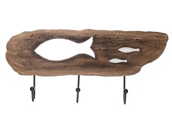 Κρεμάστρα Ξύλινη Με Ψάρια 13,2cm Natural Μέταλλο,Ξύλο