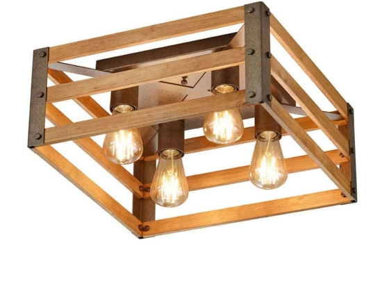 Φωτιστικό Οροφής - Πλαφονιέρα Khan 605500467 Nickel-Natural Trio Lighting Μέταλλο,Ξύλο