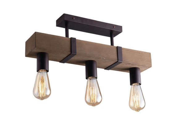 Φωτιστικό Οροφής - Πλαφονιέρα I-Texas-PL3 Natural-Black Luce Ambiente Design Μέταλλο,Ξύλο