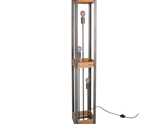 Φωτιστικό Δαπέδου Khan 405500367 Nickel Trio Lighting Μέταλλο,Ξύλο