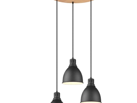 Φωτιστικό Οροφής Henley 310730332 3xE14 40W Φ40cm 150cm Black Mat Trio Lighting Μέταλλο,Ξύλο