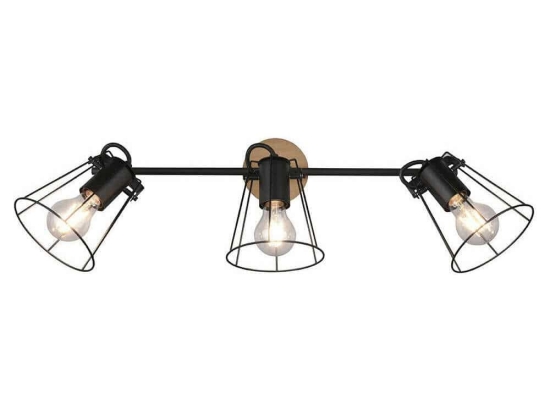 Φωτιστικό Οροφής - Σποτ Jaipur R80613032 3xE27 60W 62x31cm Natural-Black RL Lighting Μέταλλο,Ξύλο