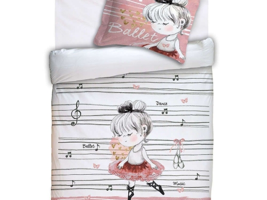 Μαξιλαροθήκη Παιδική Oxford Des. Ballet White-Pink Anna Riska 30Χ40 100% Βαμβάκι