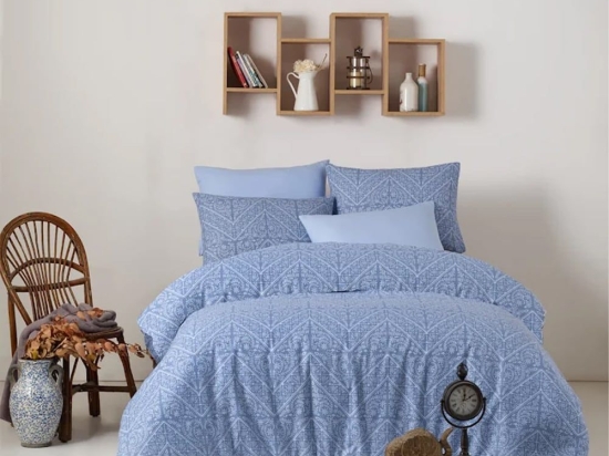 Σεντόνια Βασιλική Με Λάστιχο (Σετ 3τμχ) Blue Viopros Μονό 100x225cm 100% Βαμβακερό Περκάλι