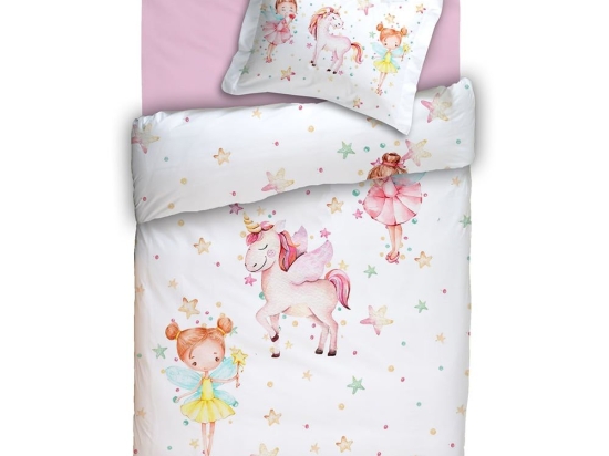 Κουβερλί Βρεφικό Iris (Σετ 2τμχ) White-Pink Anna Riska 115x155cm 100% Βαμβάκι
