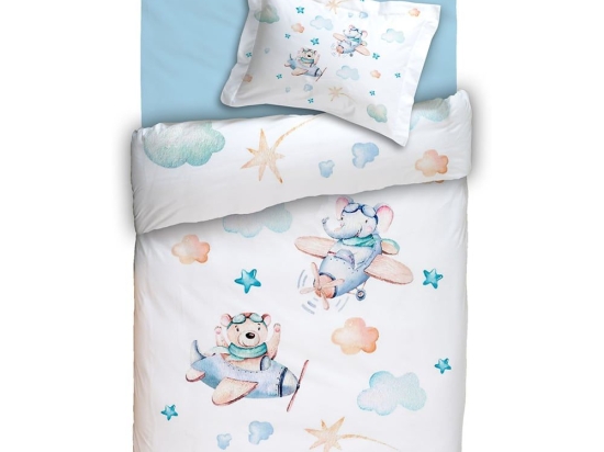 Παπλωματοθήκη Βρεφική Tomas (Σετ 2τμχ) White-Blue Anna Riska 115x155cm 100% Βαμβάκι