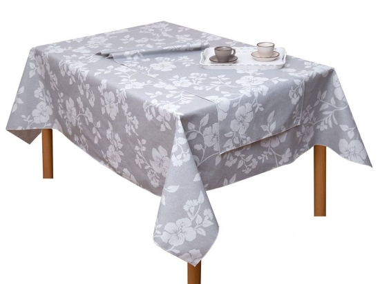 Τραπεζομάντηλο Αλέκιαστο Ιβίσκος Grey Viopros 140X220 Βαμβάκι-Πολυέστερ