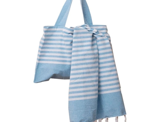 Πετσέτα Θαλάσσης Με Τσάντα Αρένα (Σετ 2τμχ) Blue Viopros Θαλάσσης 100% Βαμβάκι
