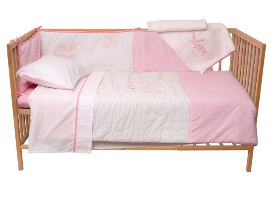 Σετ Κούνιας Απλικέ 4552 (Σετ 6τμχ) Pink Viopros 120x160cm Βαμβάκι-Πολυέστερ