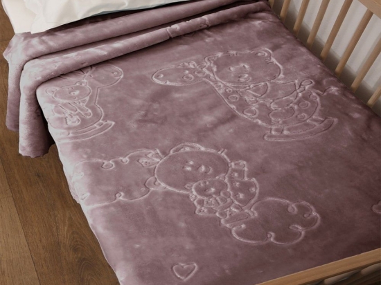 Κουβέρτα Βρεφική Βελουτέ Bear 2 Blush Pink Anna Riska Κούνιας 110x140cm Πολυέστερ