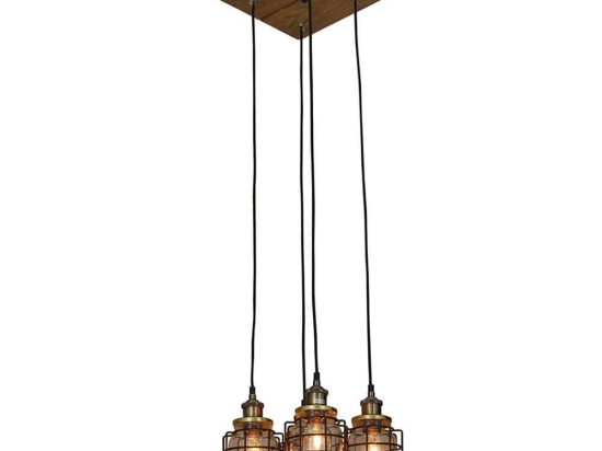 Φωτιστικό Οροφής Κρεμαστό HL-2248JG-4P 77-3070 Okda Bronze Homelighting Ξύλο,Γυαλί
