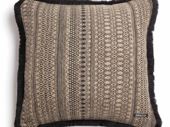 Μαξιλαροθήκη Διακοσμητική Olympos Trimming Beige-Black Aslanis Home 60Χ60 Βαμβάκι-Chenille