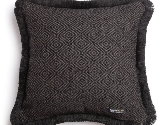 Μαξιλαροθήκη Διακοσμητική Panion Trimming Black-Beige Aslanis Home 60Χ60 Βαμβάκι-Chenille