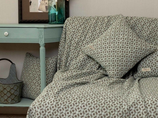 Ριχτάρι Vermio Mint-Choco Aslanis Home Τετραθέσιο 180x350cm Βαμβάκι-Polycotton