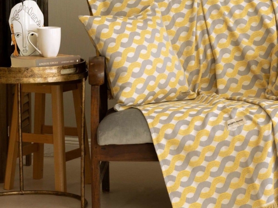 Ριχτάρι Pinovo Grey-Ocher Aslanis Home Τετραθέσιο 180x350cm Βαμβάκι-Πολυέστερ