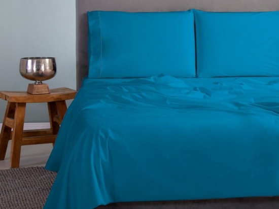 Σεντόνι Satin Plain Turqoise Aslanis Home Υπέρδιπλο 250x270cm 100% Βαμβακοσατέν