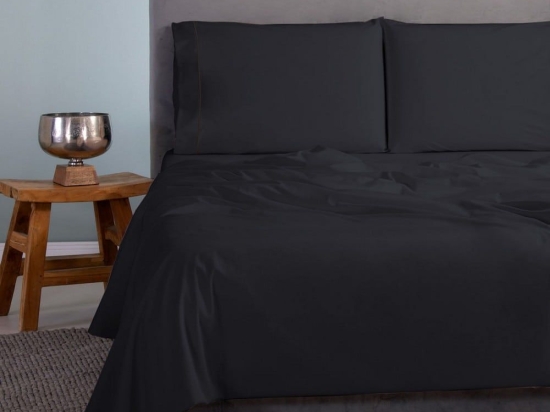Σεντόνια Satin Plain (Σετ 3τμχ) Black Aslanis Home Ημίδιπλο 170x270cm 100% Βαμβακοσατέν