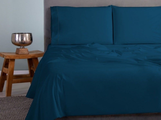 Σεντόνια Satin Plain (Σετ 4τμχ) Blue Aslanis Home King Size 260x265cm 100% Βαμβακοσατέν