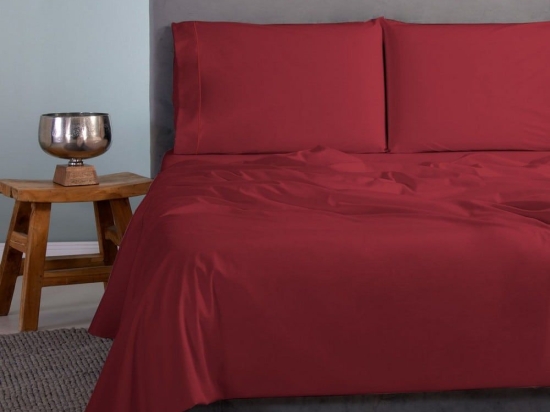 Σεντόνια Satin Plain (Σετ 4τμχ) Bordo Aslanis Home King Size 260x265cm 100% Βαμβακοσατέν