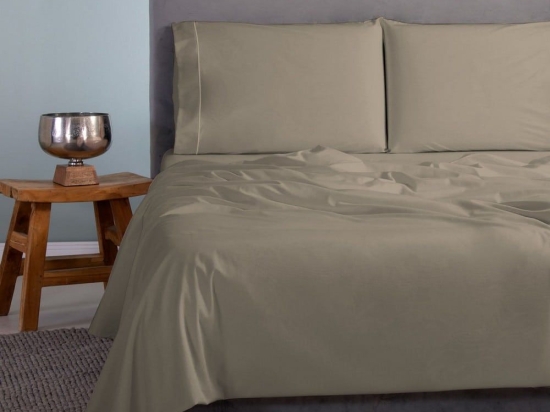 Σεντόνια Satin Plain (Σετ 4τμχ) Green-Olive Aslanis Home Υπέρδιπλο 250x270cm 100% Βαμβακοσατέν
