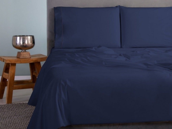 Σεντόνια Satin Plain (Σετ 3τμχ) Navy Aslanis Home Ημίδιπλο 170x270cm 100% Βαμβακοσατέν