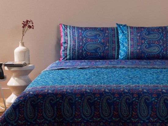 Σεντόνια Como (Σετ 4τμχ) Blue Bassetti Υπέρδιπλo 250x280cm 100% Βαμβακοσατέν