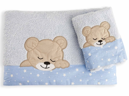 Βρεφικές Πετσέτες Σετ 2τμχ Sleeping Bear Cub Ciel DimCol Σετ Πετσέτες 30x50cm 100% Βαμβάκι
