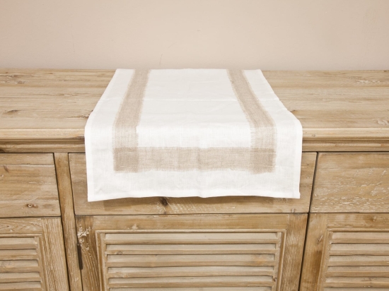 Τραβέρσα Λινή 40X120cm Λευκό με Μπέζ Φάσα