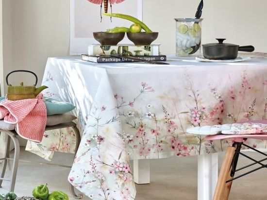 Τραπεζομάντηλο Ivy Ecru-Pink-Green Kentia 160X160 160x160cm 100% Βαμβάκι