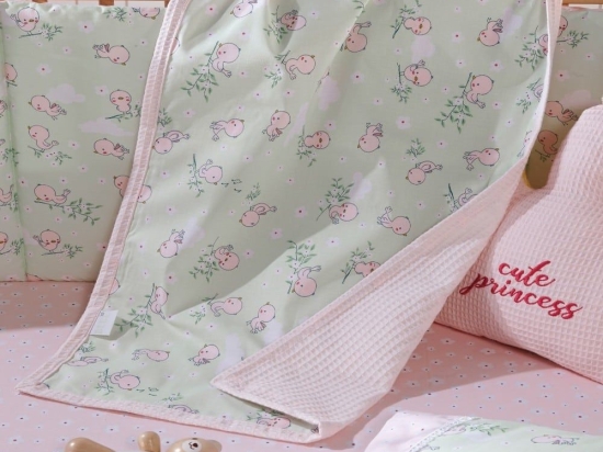 Κουβέρτα Βρεφική Piu Διπλής Όψης Light Green-Pink Kentia Κούνιας 100x150cm 100% Βαμβάκι