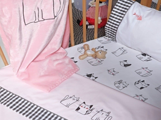 Σεντόνια Βρεφικά Kitty Cat (Σετ 3τμχ) Pink-Grey Kentia Κούνιας 120x170cm 100% Βαμβακοσατέν