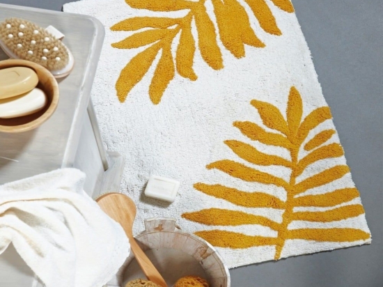 Πατάκι Μπάνιου Kendra Off White-Mustard Kentia 70 x 110 100% Βαμβάκι