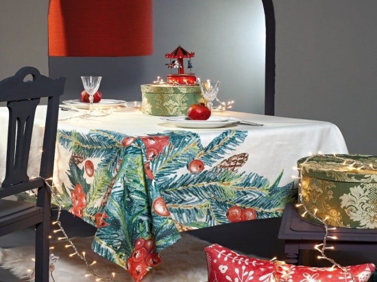 Τραπεζομάντηλο Χριστουγεννιάτικο Snow 2212 Green-Red Kentia 135X180cm 135x180cm