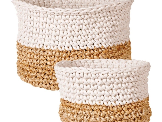 Καλάθια Cestino 232 (Σετ 2τμχ) Beige-White Kentia Βαμβάκι,Jute
