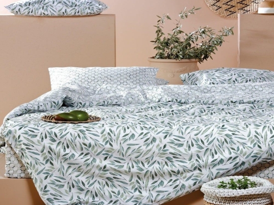 Κουβερλί Olibo 02 Olive Green-Ecru Kentia Υπέρδιπλο 220x240cm 100% Βαμβάκι