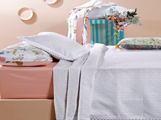 Κουβέρτα Dorothy 26 Light Grey-White Kentia Υπέρδιπλo 230x260cm Βαμβάκι-Πολυέστερ