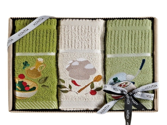Πετσέτες Κουζίνας Regalo 232 (Σετ 3τμχ) Green-Ecru Kentia 40x70cm 100% Βαμβάκι