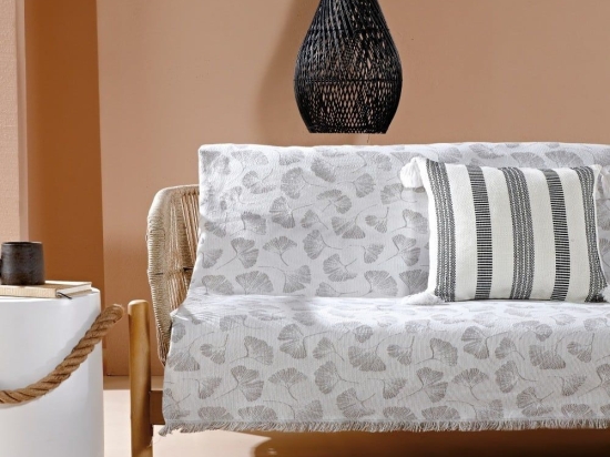 Ριχτάρι Brianna 22 Ecru-Light Grey Kentia Πολυθρόνα 170x180cm Βαμβάκι-Πολυέστερ