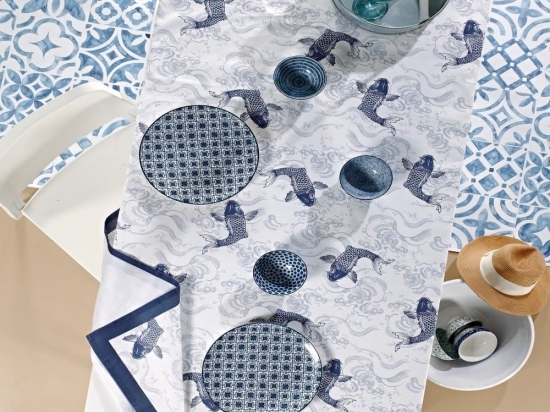 Τραπεζομάντηλο Koi Blue-Ecru Kentia 140X180 100% Βαμβάκι