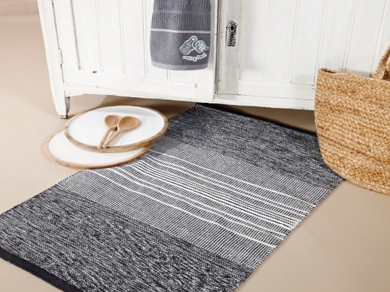Χαλάκι Κουζίνας Miller 22 Black-White Kentia 70X140cm 100% Βαμβάκι