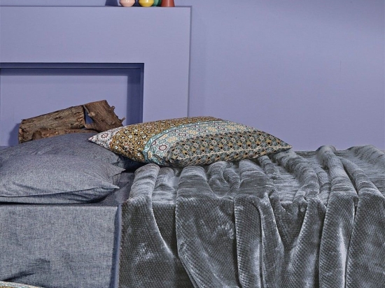 Κουβέρτα Βελουτέ Bella 24 Dark Grey Kentia Ημίδιπλο 180x220cm Πολυέστερ