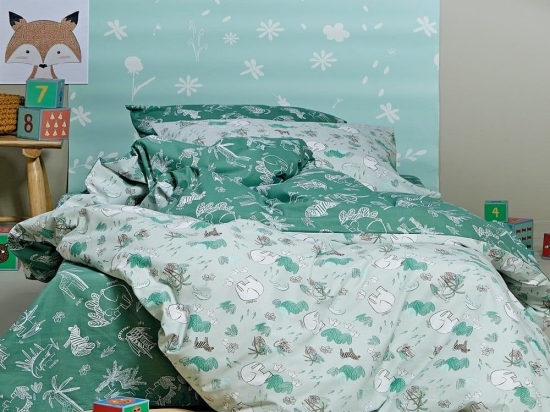 Πάπλωμα Παιδικό Gazele Green-White-Grey Kentia Μονό 160x240cm 100% Βαμβάκι