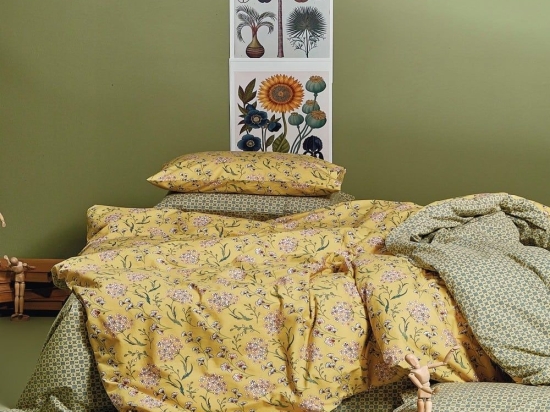Σεντόνια Clementine 28 (Σετ 4τμχ) Mustard-Green-Pink Kentia Υπέρδιπλο 240x270cm 100% Βαμβάκι