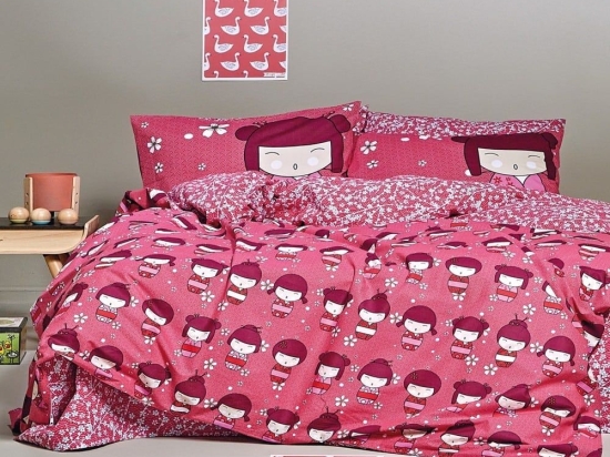 Σεντόνια Παιδικά Hiroco (Σετ 4τμχ) Red-Pink Kentia Ημίδιπλο 190x270cm 100% Βαμβάκι