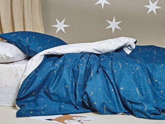 Σεντόνια Παιδικά Lupus 01 (Σετ 3τμχ) Blue-White-Golden Kentia Μονό 160x255cm 100% Βαμβάκι