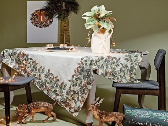 Τραπεζομάντηλο Χριστουγεννιάτικο Snow 2312 Beige-Green Kentia 160Χ250