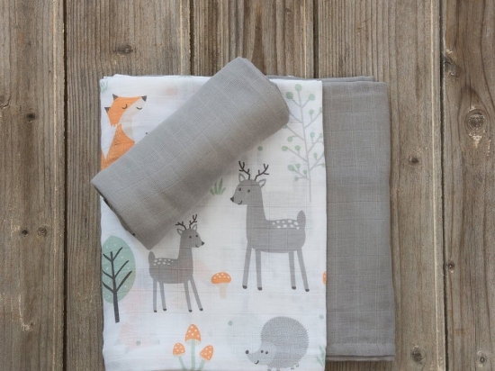 Πάνες Αγκαλιάς Υφασμάτινες Woody Σετ 3τμχ Grey-Multi Nima 120x120cm 100% Βαμβάκι